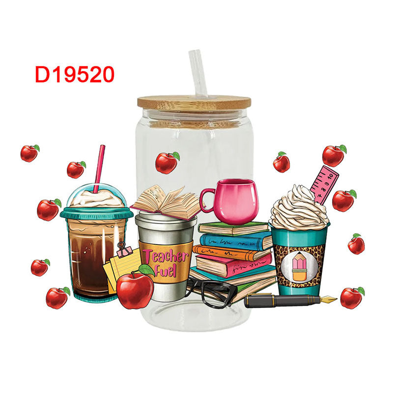 Wholesale Cute Cartoon Teacher Theme Drink 16oz Cup UV DTF Wraps