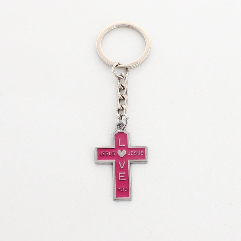 Wholesale Christmas Rainbow Cross Zinc Alloy Keychain