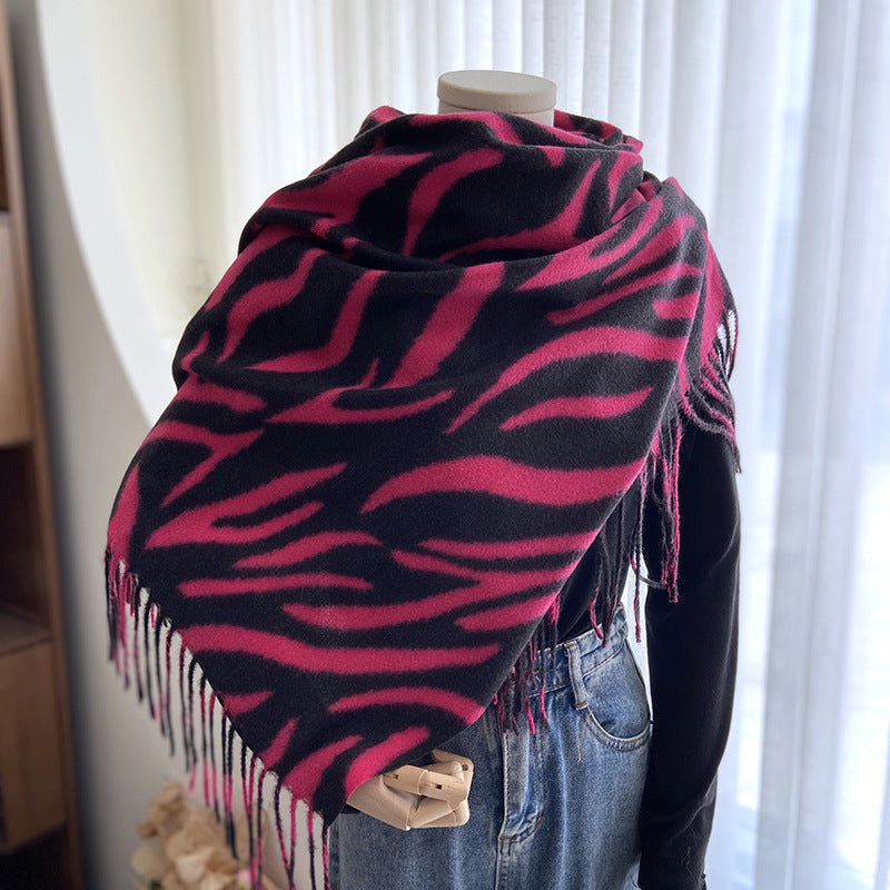 Wholesale 2023 Autumn and Winter Striped Printed Tassel Imitation Cashmere Scarf