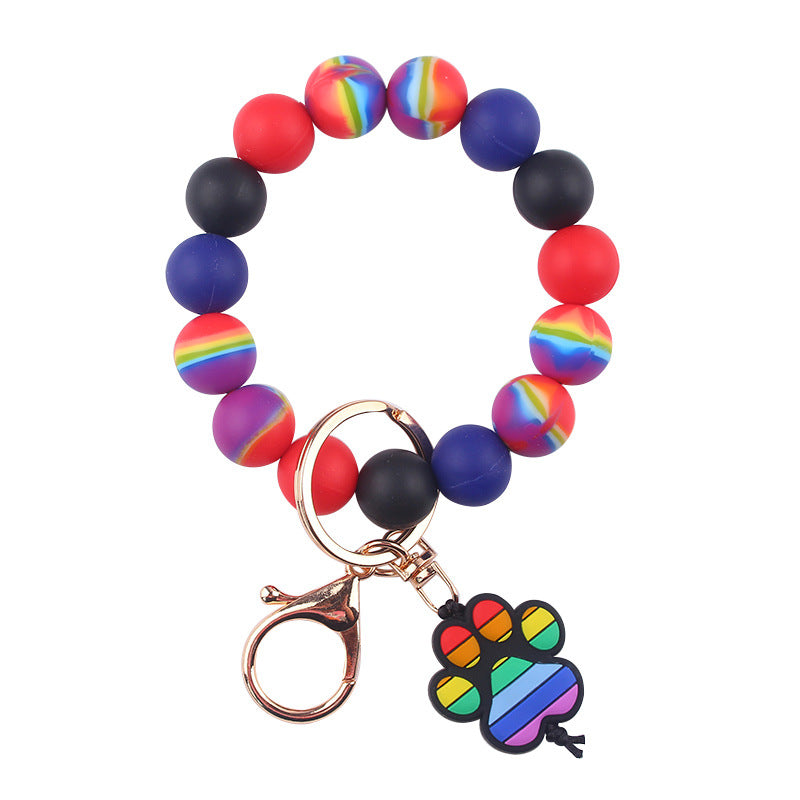 Wholesale Korean Style Cartoon Dog Paw Silicone Bead Keychain DIY Bracelet Key Ring Fashion Accessory