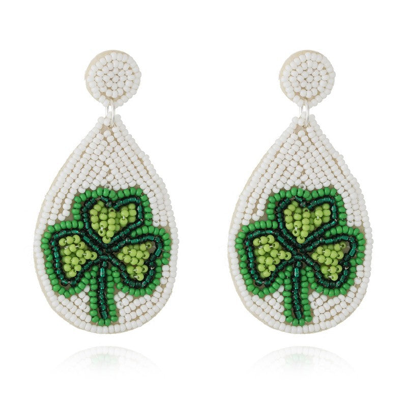 Wholesale San Pa Festival Clover Fabric Rice Bead Festival Hand-sewn Earrings