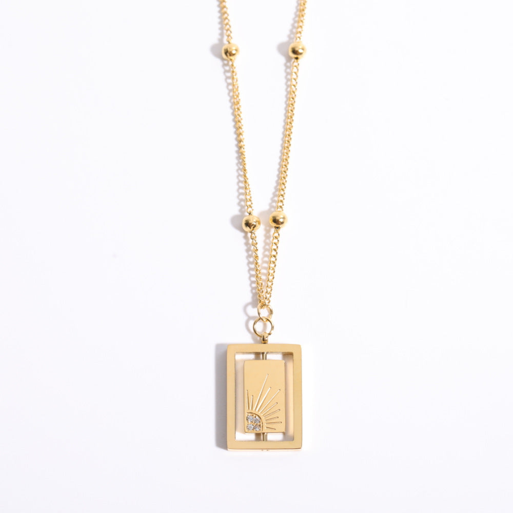 Wholesale Stainless Steel Electroplated 18K Gold Moon Zircon Necklace