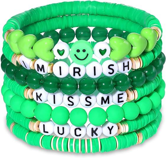 Wholesale 50PCS  St. Patrick's Day Shamrock Pendant Polymer Clay Resin Bracelet Set