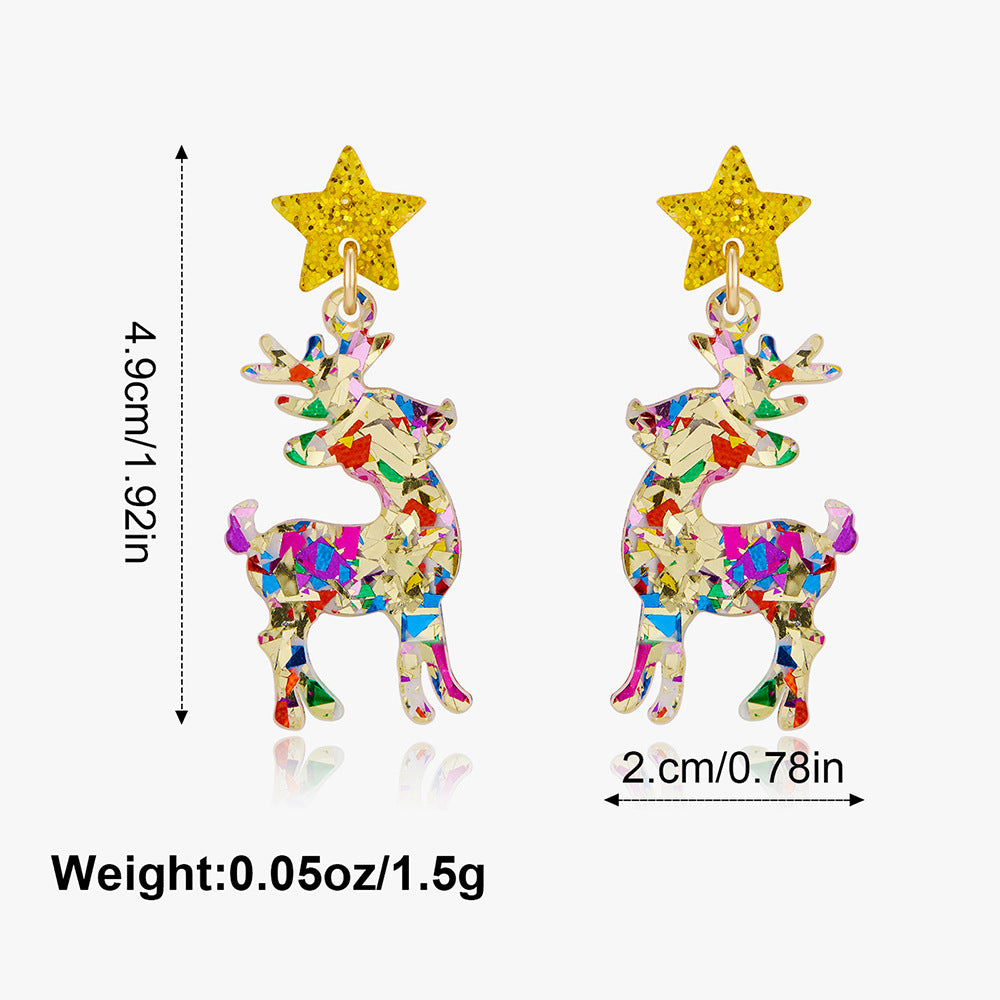 Wholesale Christmas tree atmosphere hollow five-pointed star diamond earrings