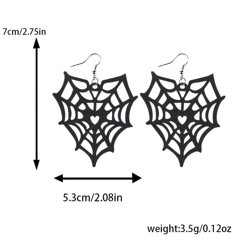 Wholesale Halloween Leather Black Hollow Bat Spider Web Hat Spider Earrings