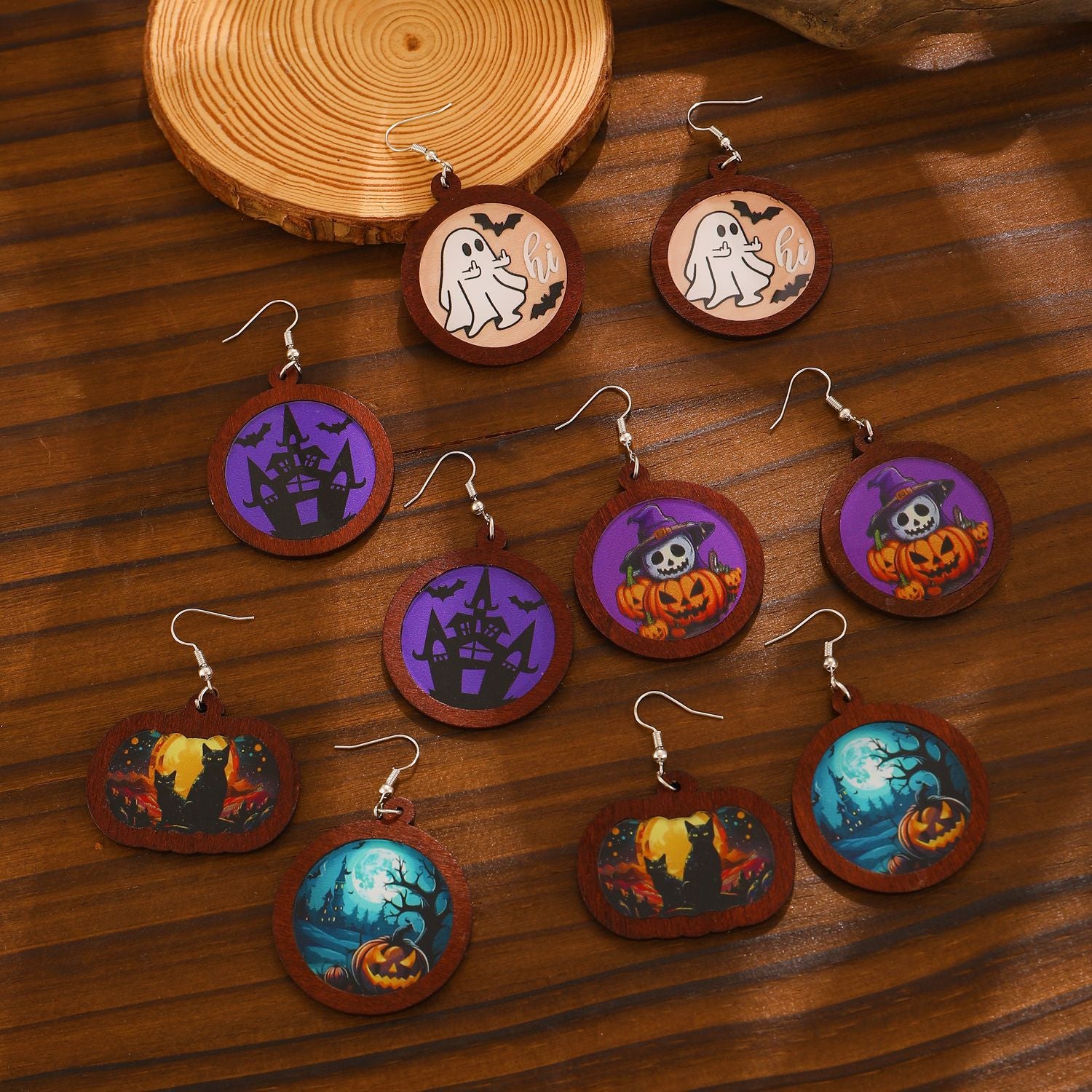 Wholesale New Halloween Ghost Pumpkin Black Cat Geometric Color Earrings