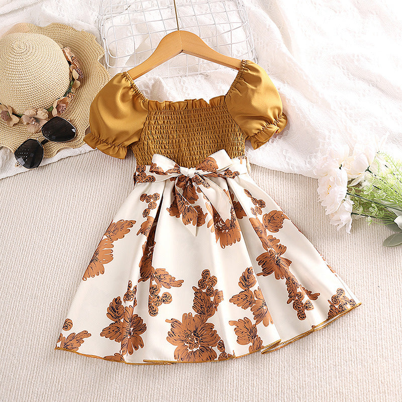Wholesale Girls Short Sleeve Printed Princess Dress