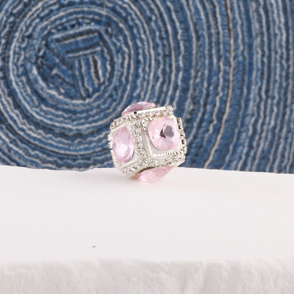 Wholesale  DIY 6pcs Diamond-encrusted  Square Crystal Soft Pottery Diamond Ball Straight Hole Beads  Mobile Phone Chain Key Chain