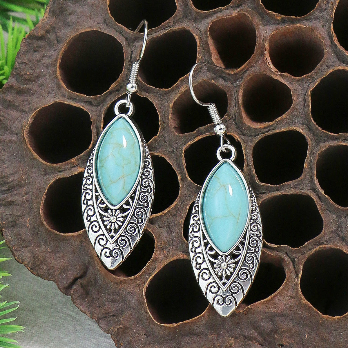 Wholesale Turquoise Bohemian Tassel Geometric Alloy Vintage Earrings
