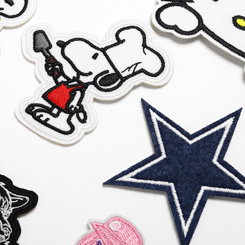 Wholesale embroidered cloth stickers cute cartoon patch five-pointed star puppy bag shoes decorative decals OLY Exclusive