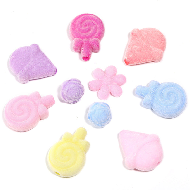 Wholesale 50pcs Plush Ice Cream Lollipop Acrylic Flower Straight Hole DIY Beads