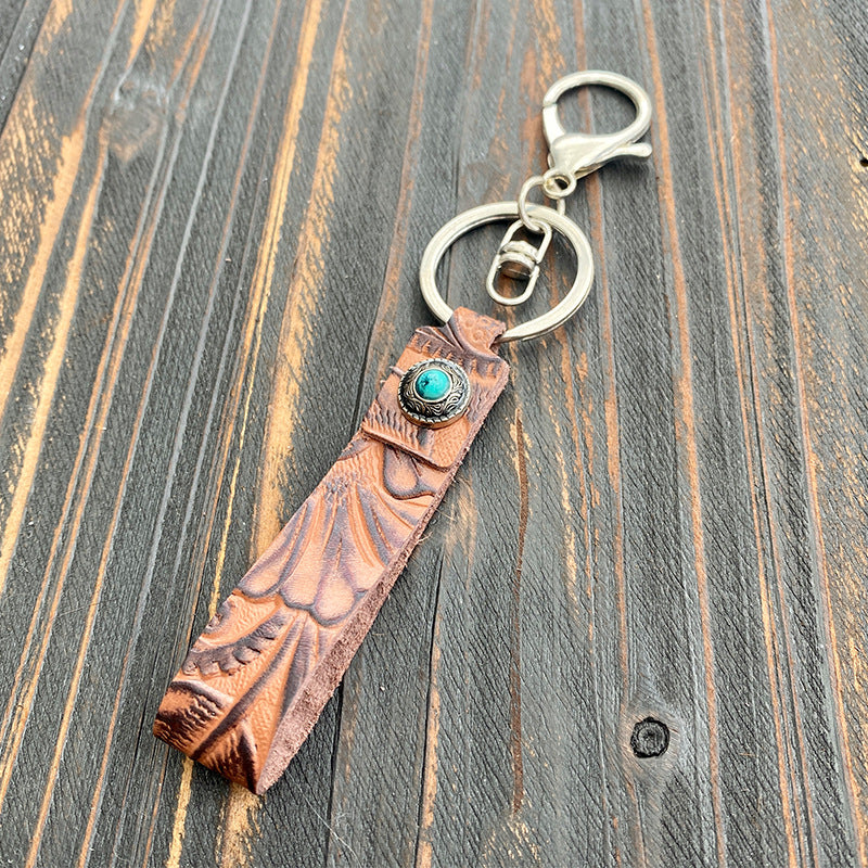 Wholesale Western Vintage Turquoise Genuine Leather Keychain