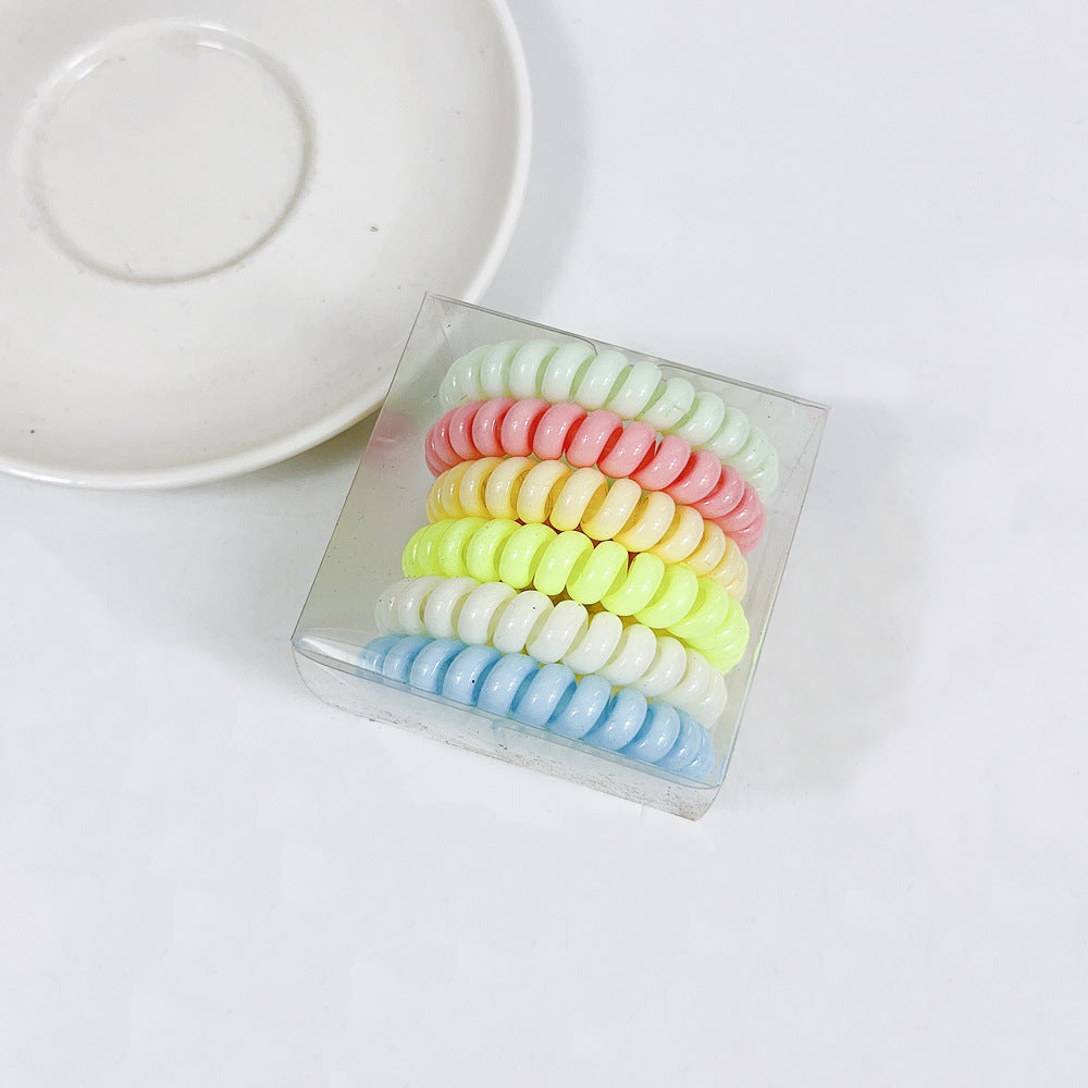 Wholesale Telephone Cord Rainbow Color High Elasticity Plastic Hair Ties