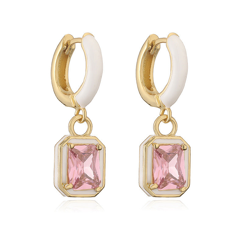 Wholesale Oil Drops with Colored Diamond Square Earrings