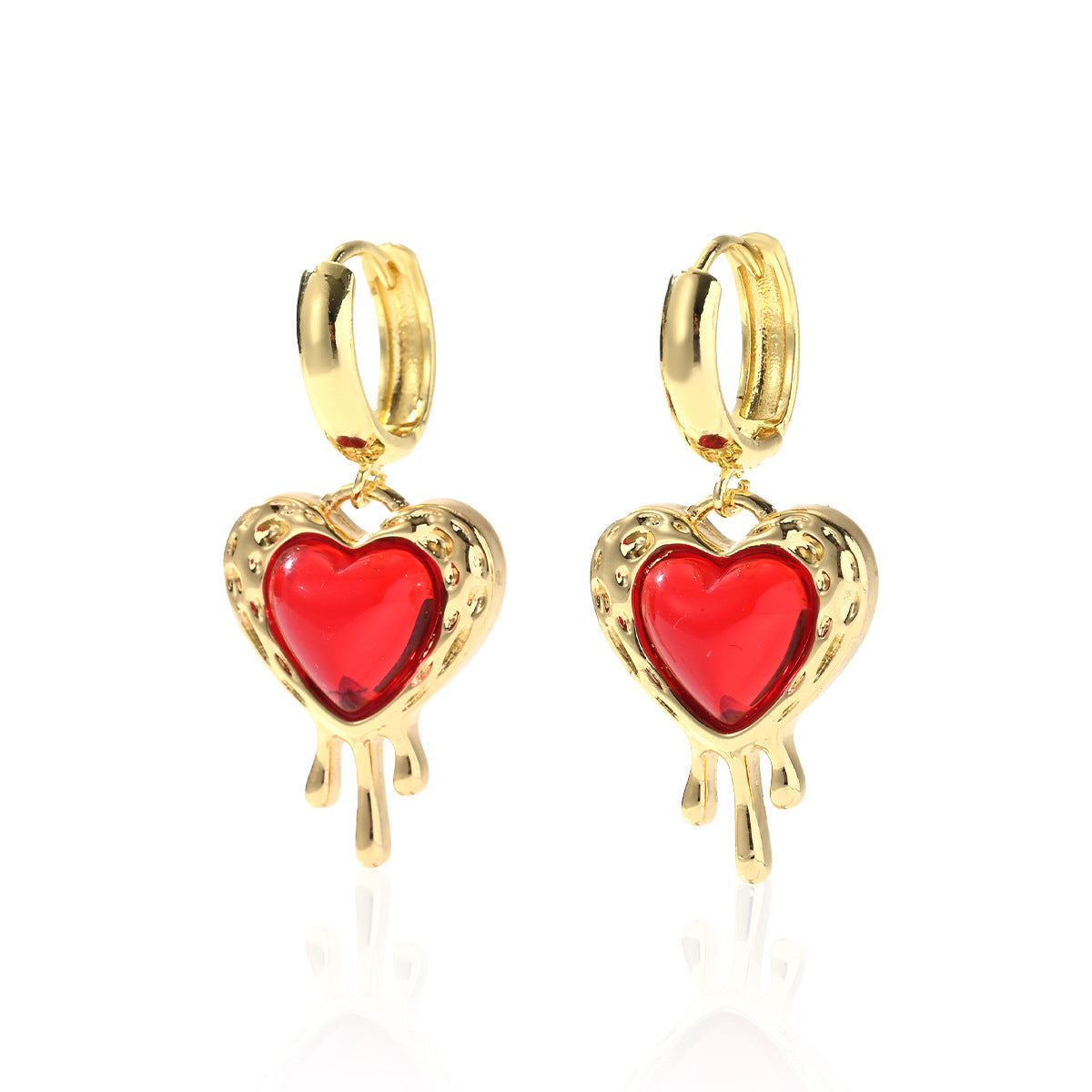 Wholesale Heart shaped colored red zircon earrings