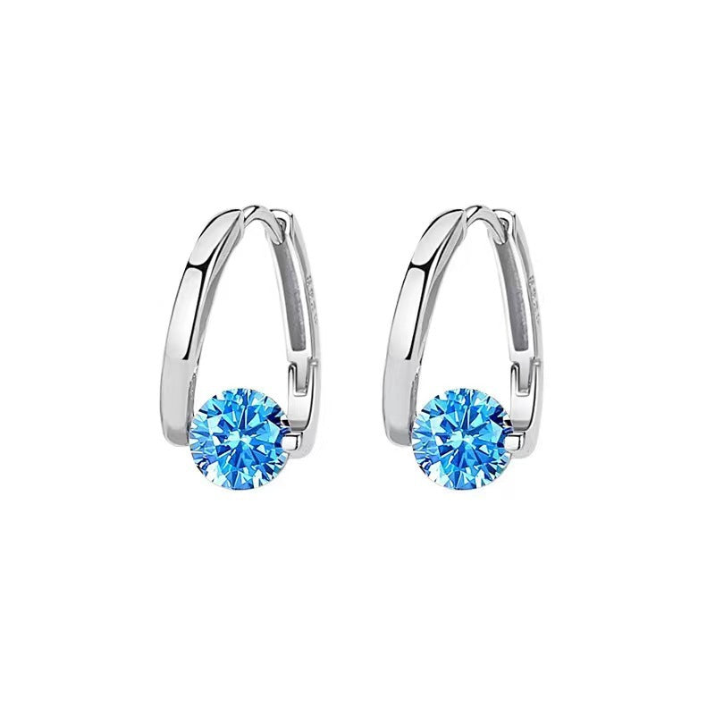 Wholesale Geometric Purple Zirconia Earrings Micropaved Silver Tone Finish For Women Fashion Accessory