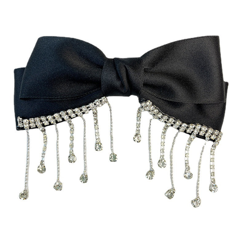 Wholesale Rhinestone Tassel Satin Bow Back Head Spring Clip Top Clip