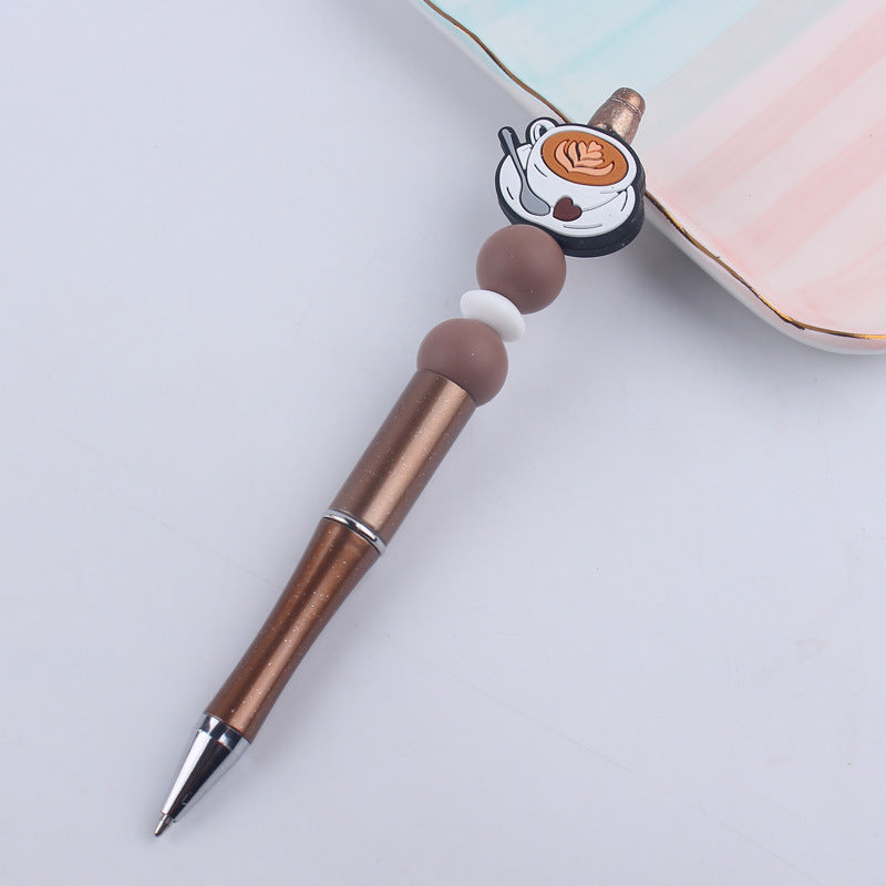 Wholesale Beaded Pens DIY Coffee Cup Silicone Teether Handmade Beaded Colorful Plastic Ballpoint Pen