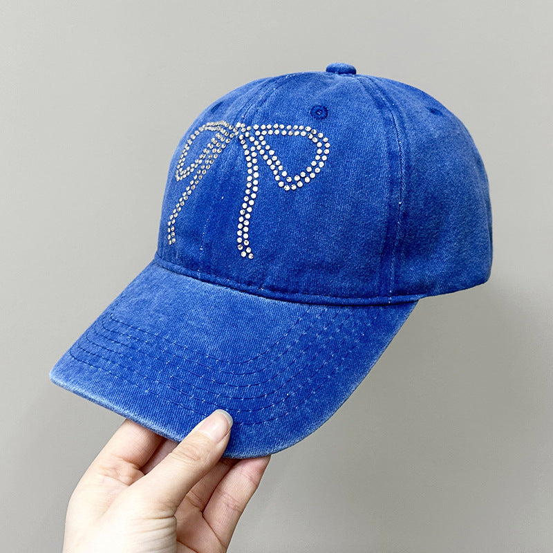 Wholesale Bow Rhinestone Soft Top Distressed Baseball Cap