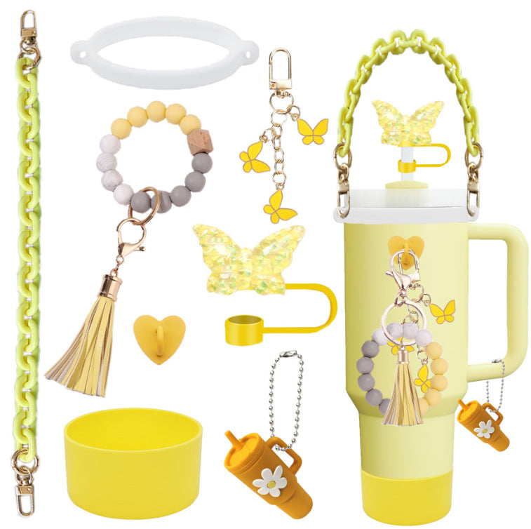 Wholesale  Pendant Bracelet Keychain Resin Butterfly Straw Dust Cover Straw Tube Cap