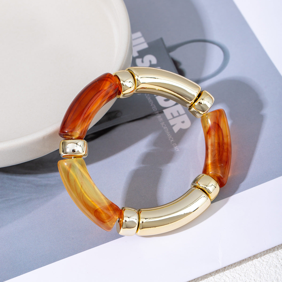 Wholesale Acrylic Elbow Bracelet Curved Bamboo Tube Multi-Color