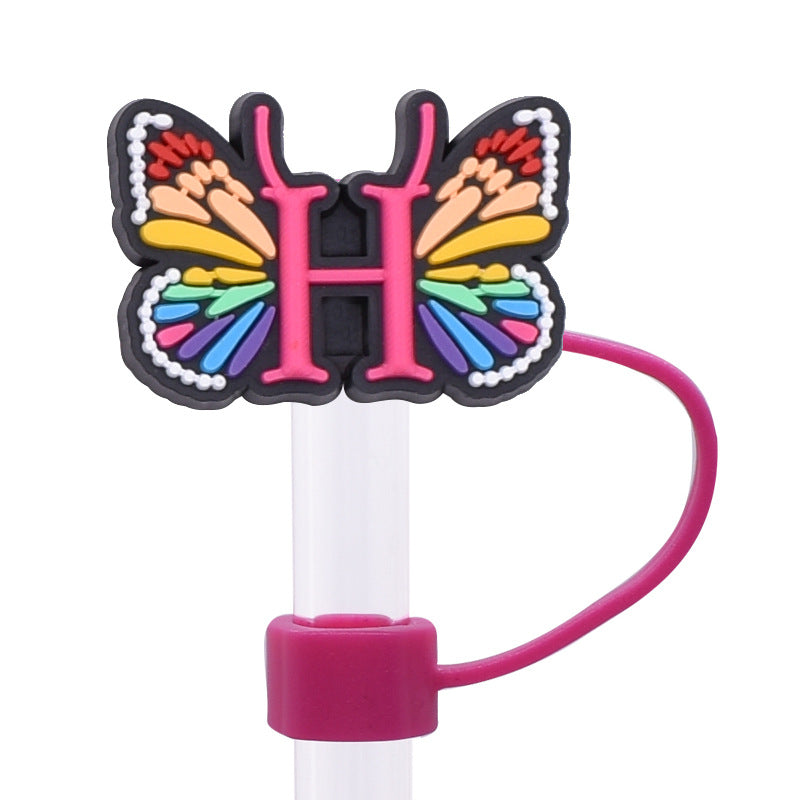 Wholesale  Random 100pcs/pack   Butterfly letter dustproof straw cover  Straw Tube Cap