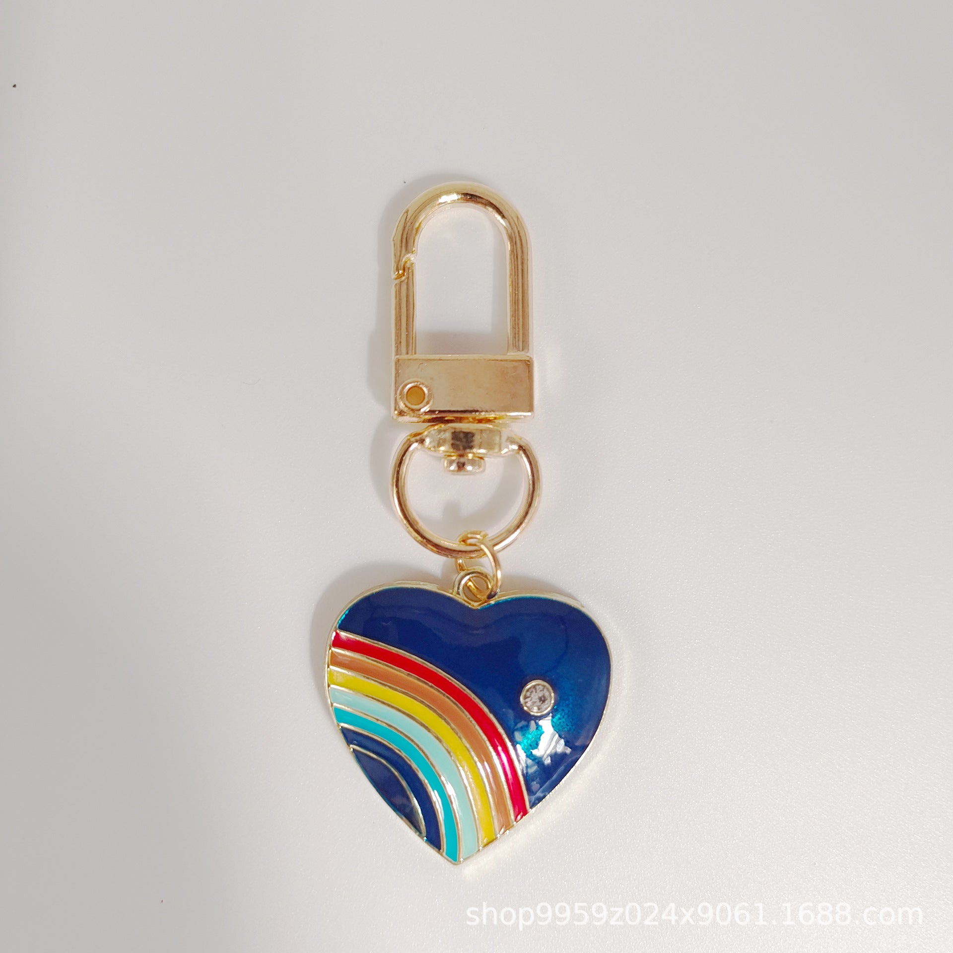 Wholesale 5PCS/PACK Diamond Heart Rainbow Alloy Drip Oil Keychains
