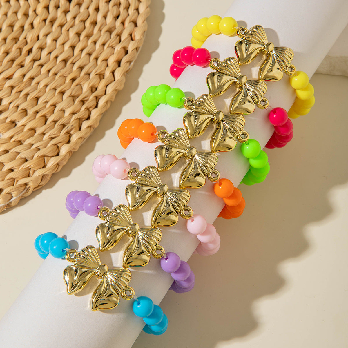 Wholesale 10pcs Summer Dopamine Colorful Bow Acrylic Bracelet