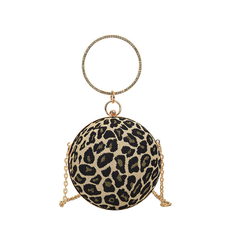Wholesale Love Leopard Pattern Women's Bag Chain Crossbody Bag Round Ring Handbag