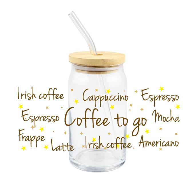 Wholesale 10pcs Cartoon Cute Glass Coffee Cup Sticker 16oz Cup UV DTF Wraps