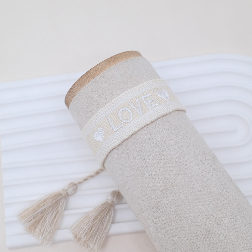 Wholesale Cord Embroiderable Logo Ethnic Style Letter Woven Tassel Bracelet