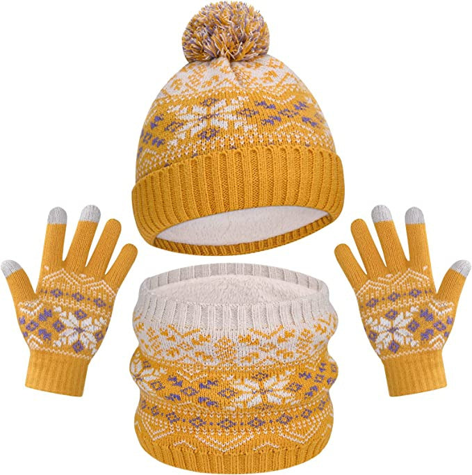 Wholesale Children's Jacquard Winter Hat Knitted Woolen Scarf Gloves Set