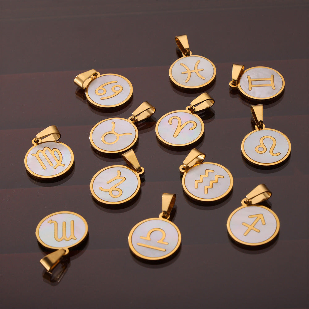 Wholesale Constellation round pendant titanium steel 18K gold temperament shell jewelry