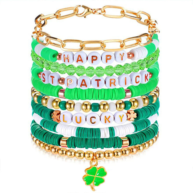 Wholesale St. Patrick's Day Easter Valentine's Day Shamrock Resin Beaded Bracelet