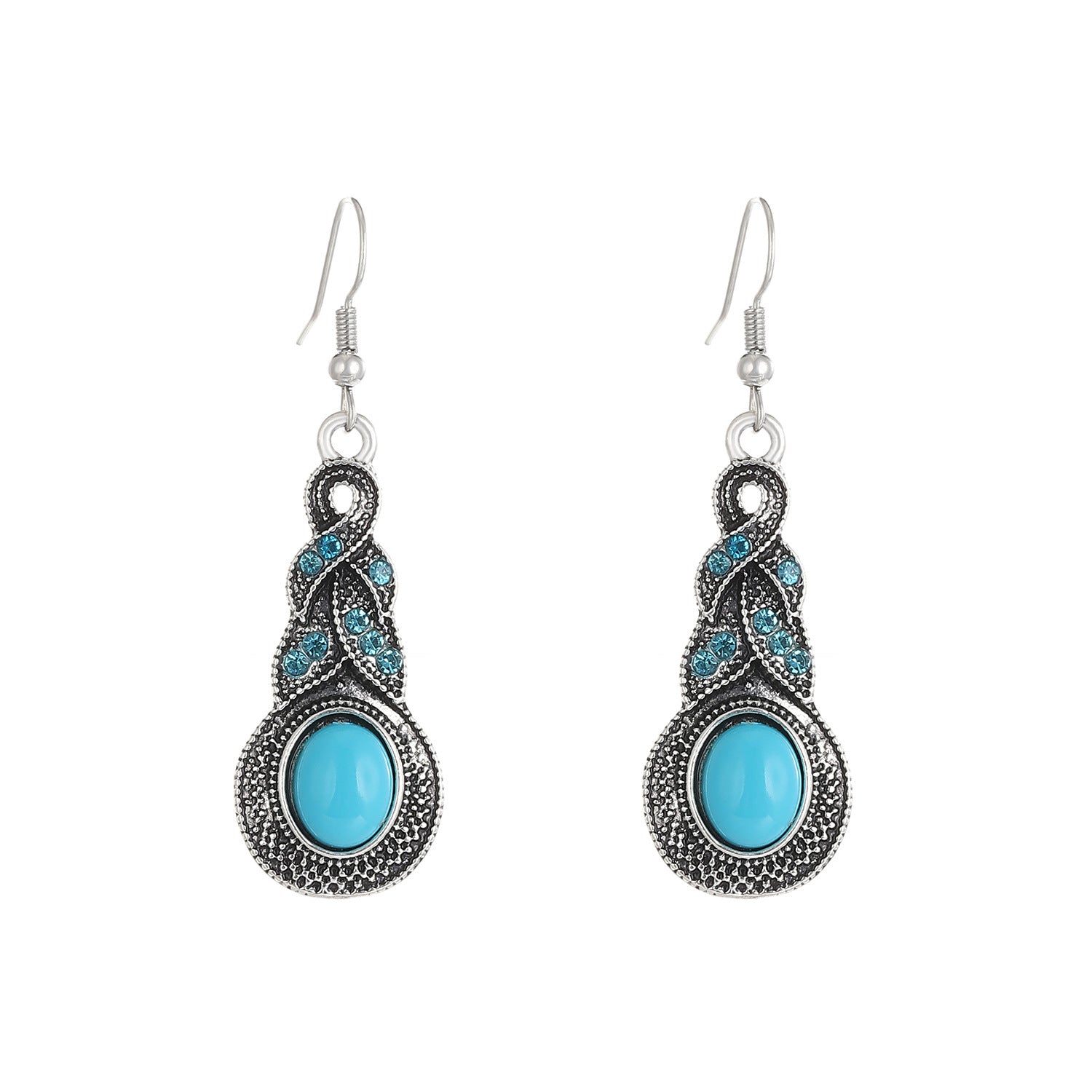 Wholesale Vintage-patterned Sapphire Crystal Inlaid Turquoise Bohemian Earrings