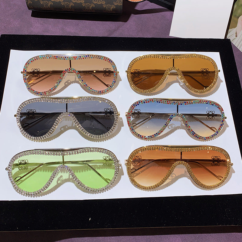 Wholesale Metal  glasses  sunglasses one-piece sun protection diamond-studded sunglasses for women