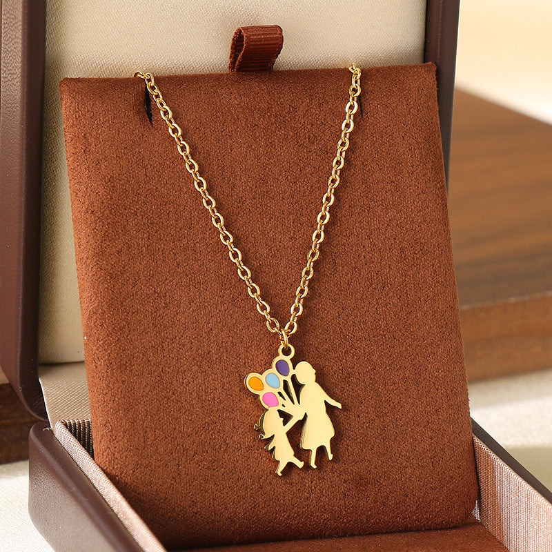 Wholesale Mother' s Day Diamond studded Hollow Moon Love Stainless Steel Necklace