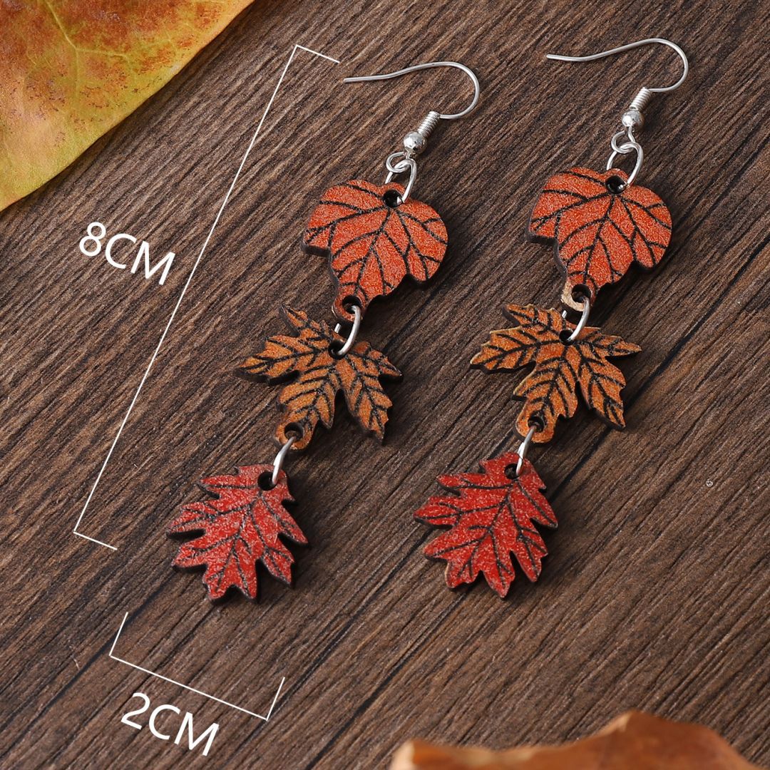 Wholesale Autumn Thanksgiving Maple Leaf Wooden Earrings