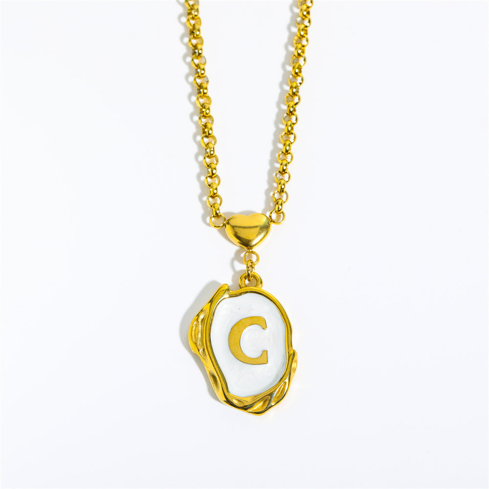 Wholesale 26 Letters Oil Dripping Three-dimensional 18K Gold Plated Stainless Steel Necklace