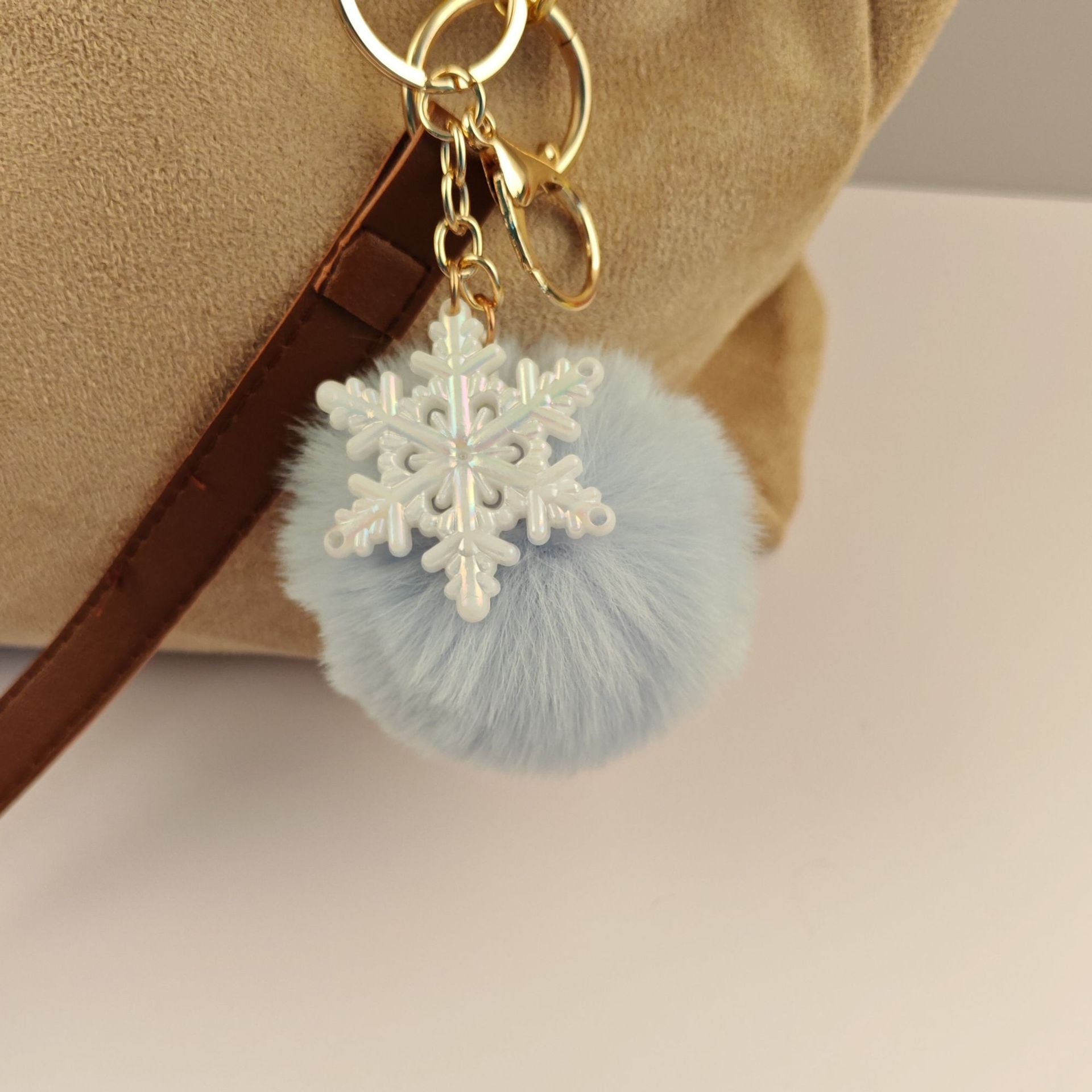 Wholesale Snowflake fur ball keychain