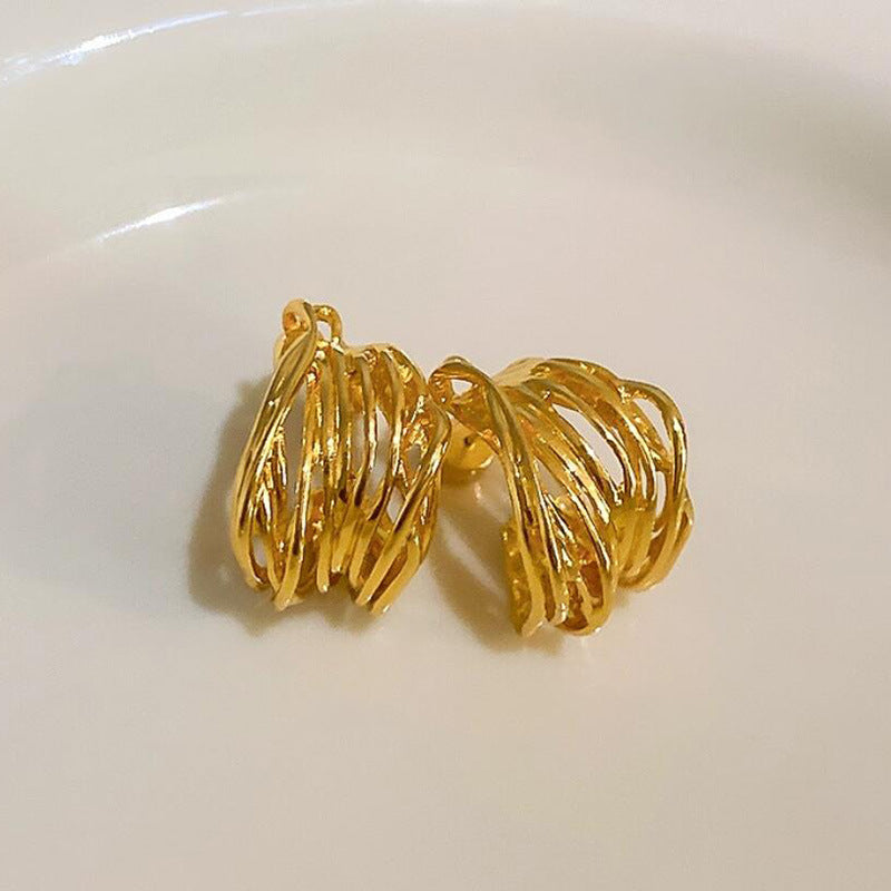 Wholesale Vintage Hollow Metal Heavy Wire Wrap C Shape Earrings