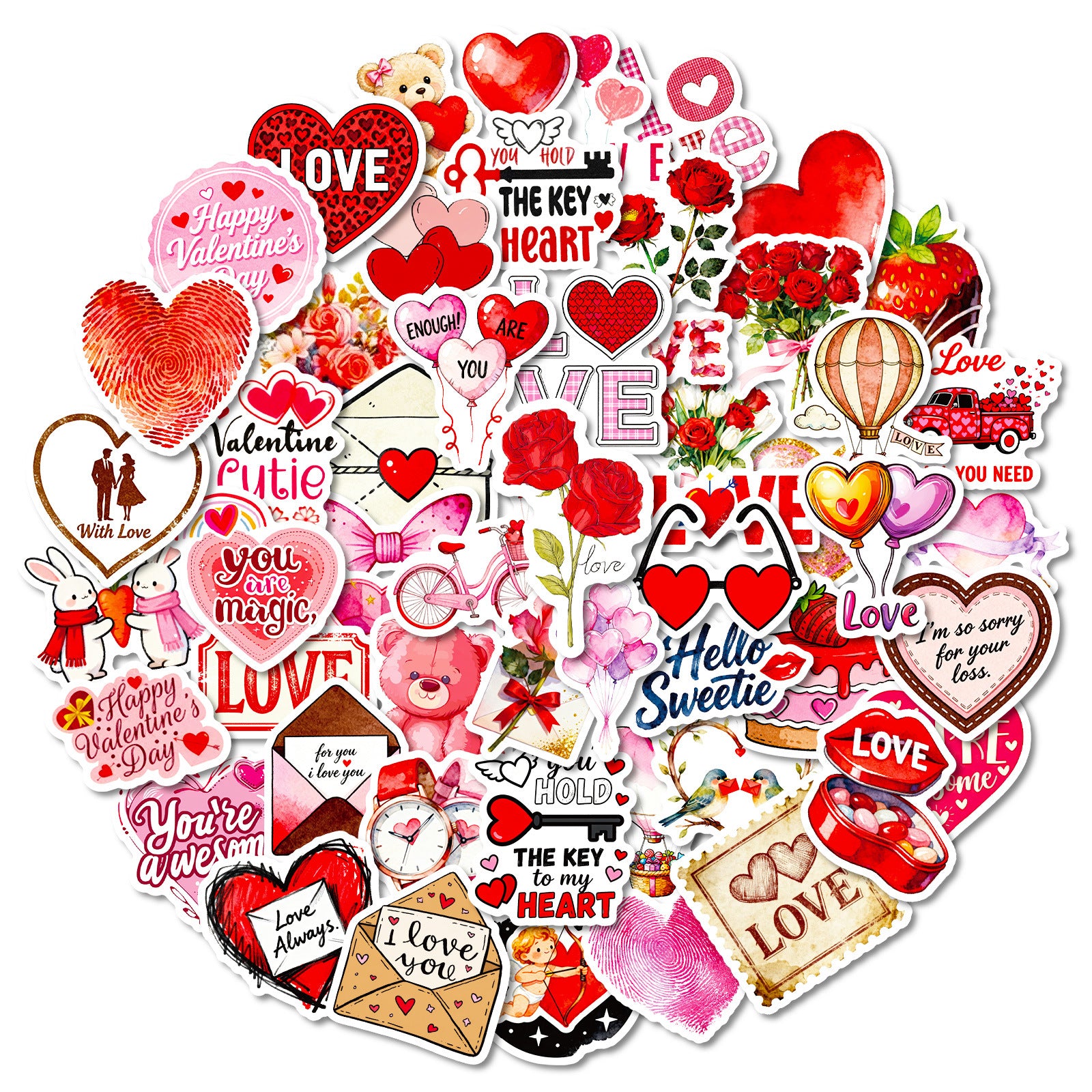 Wholesale 56pcs Pink Valentine' s Day themed stickers