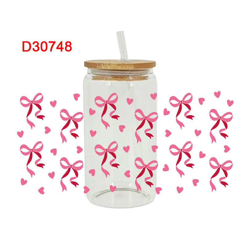 Wholesale Pink heart with diverse bows 16oz Cup UV DTF Wraps