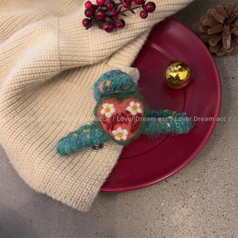 Wholesale Color Knitted Wool Bears Rabbit Flowers Plush Hair Clips