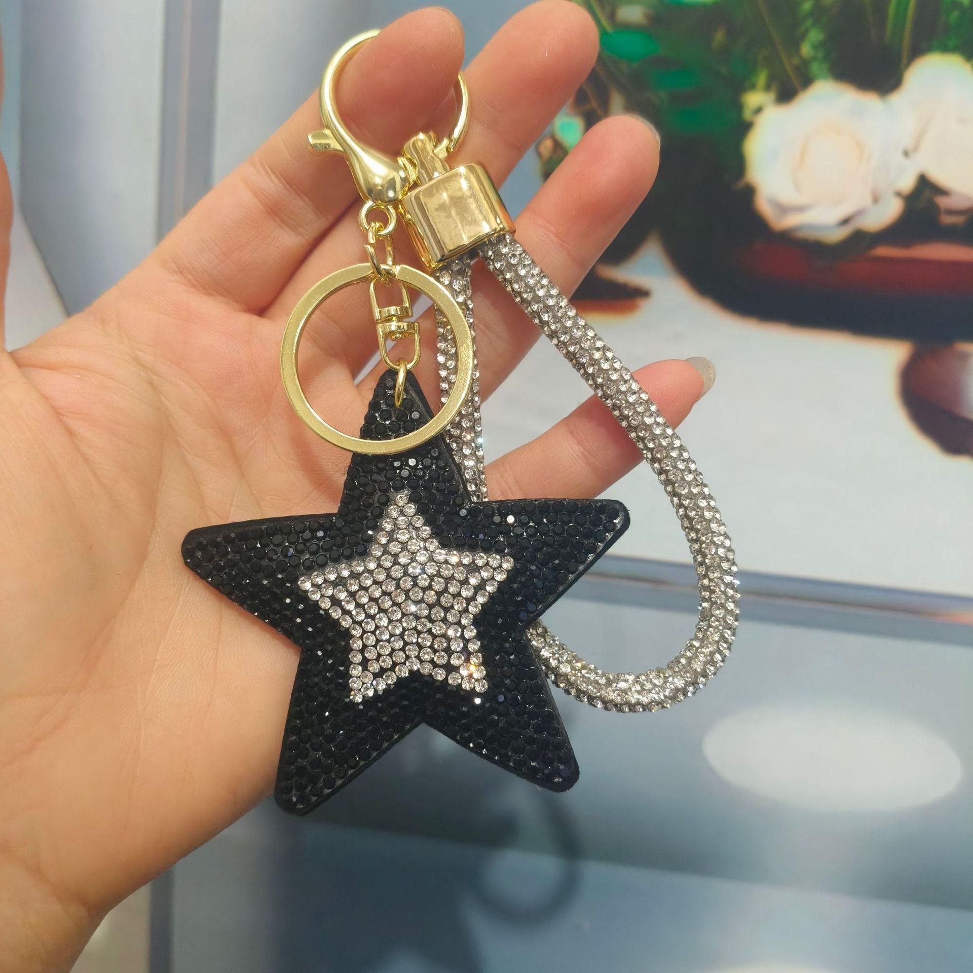 Wholesale Colorful cartoon pentagram diamond studded keychain
