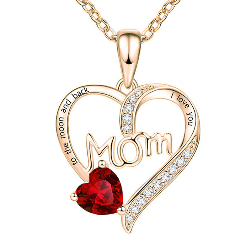 Wholesale mom heart-shaped engraved diamond necklace