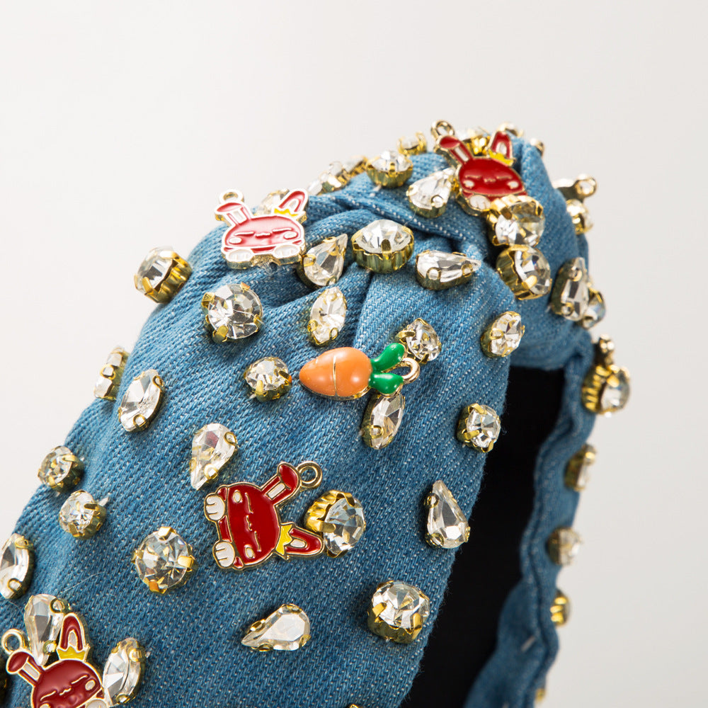 Wholesale Easter Baroque Diamond Rabbit Wide Brim Headband