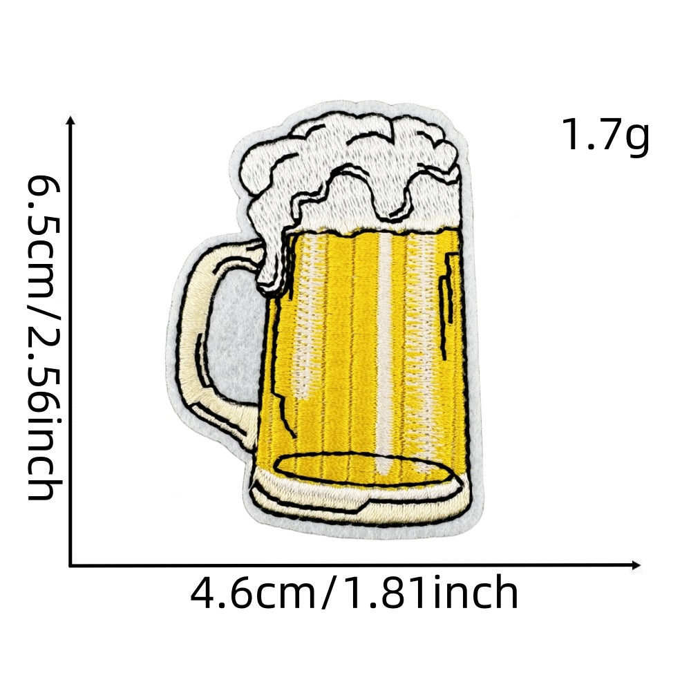Wholesale Stylish Embroidered Cartoon Beer Patch With Heat Adhesive Backing For Clothing Decoration DIY Craft Resale