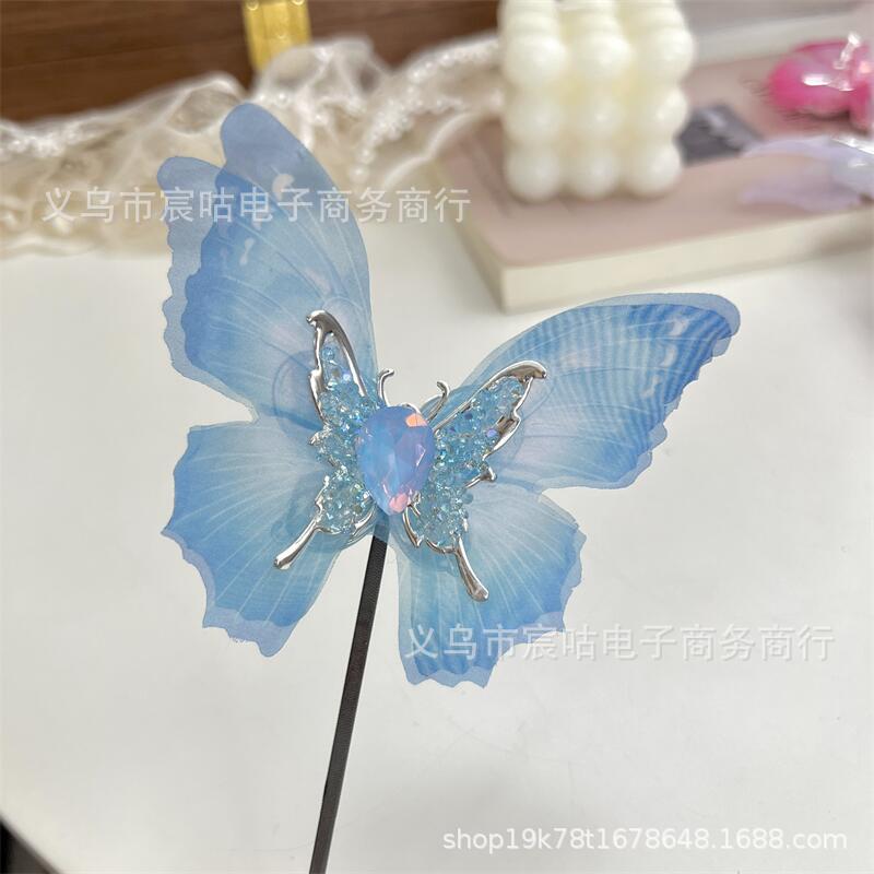 Wholesale  2pcs Big Butterfly Acrylic Alloy Adhesive Drill Handmade Through Hole