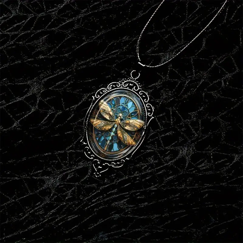 Wholesale Dragonfly Black Frame Glass Necklace